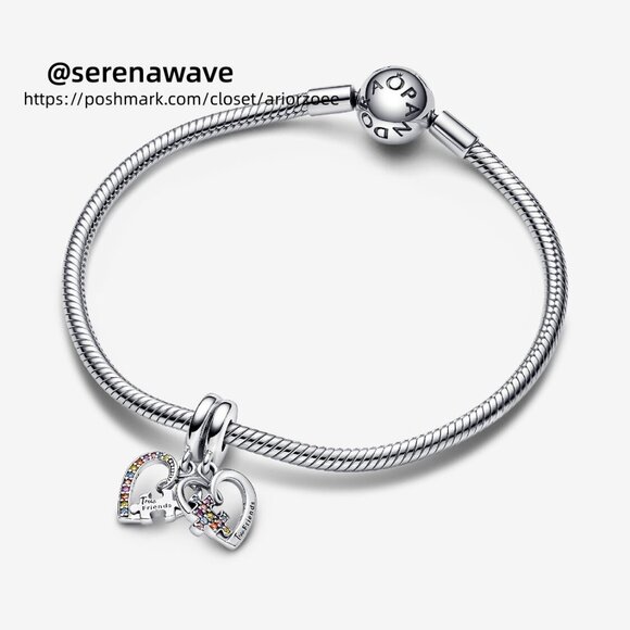 Pandora Puzzle Piece Hearts Splittable Friendship Dangle Charm - Picture 3 of 6